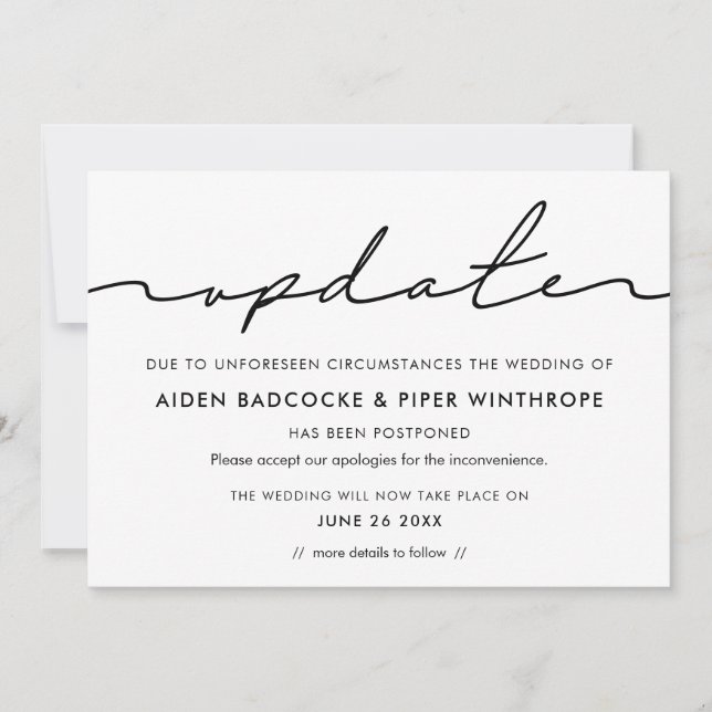 Minimalistische Hochzeitsaktualisierung Einladung (Vorderseite)