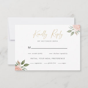 Minimalistische Hochzeitsantwortkarte Blush Rose RSVP Karte