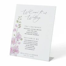 Minimalistische Hochzeitsbegrüßungstafel mit rosa