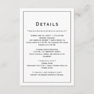 Minimalistische Hochzeitsdetails-Beilagekarte Begleitkarte
