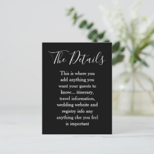 Minimalistische Hochzeitsdetails in Schwarz und We Postkarte
