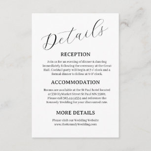 Minimalistische Hochzeitsdetails-Karte Begleitkarte