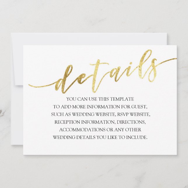 Minimalistische Hochzeitsdetails von Goldfolien Einladung (Vorderseite)