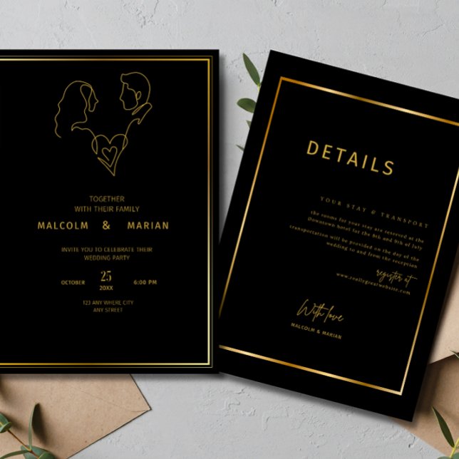 Minimalistische Hochzeitseinladung Black Elegant W Einladung (Von Creator hochgeladen)