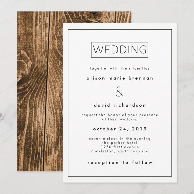 Minimalistische Hochzeitseinladung Einladung (Vorne/Hinten)
