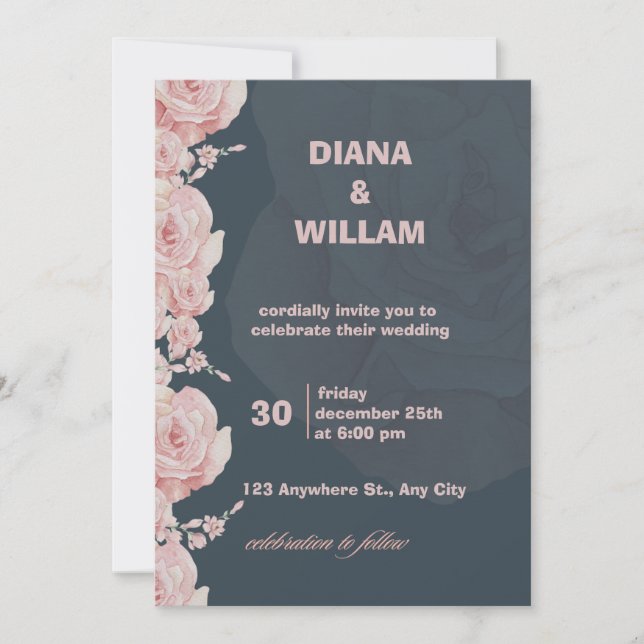 Minimalistische Hochzeitseinladung in Blau und Ros Einladung (Vorderseite)
