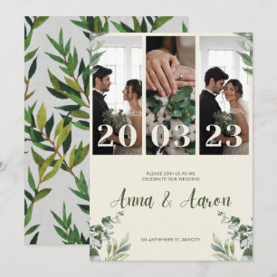 Minimalistische Hochzeitseinladung in Rosa und Grü Einladung