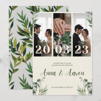 Minimalistische Hochzeitseinladung in Rosa und Grü Einladung