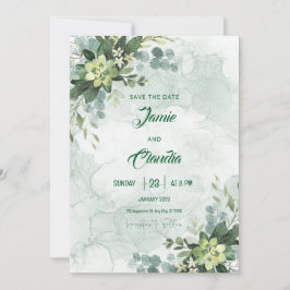 Minimalistische Hochzeitseinladung in Weiß und Grü Einladung