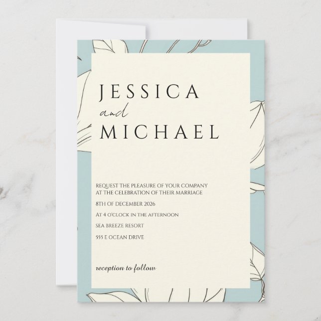 Minimalistische Hochzeitseinladung von Blauer Flor Einladung (Vorderseite)