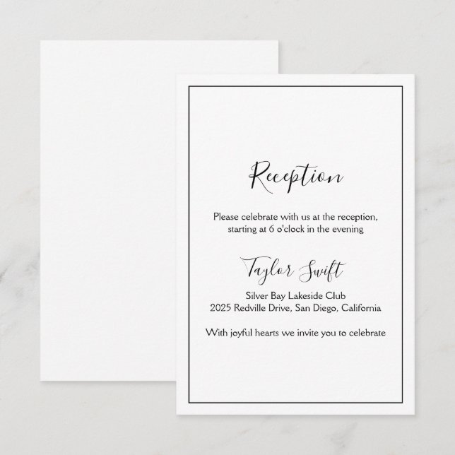 Minimalistische Hochzeitsempfangskarte Begleitkarte (Vorne/Hinten)