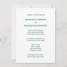Minimalistische Hochzeitsempfehlung in Grün und We Einladung