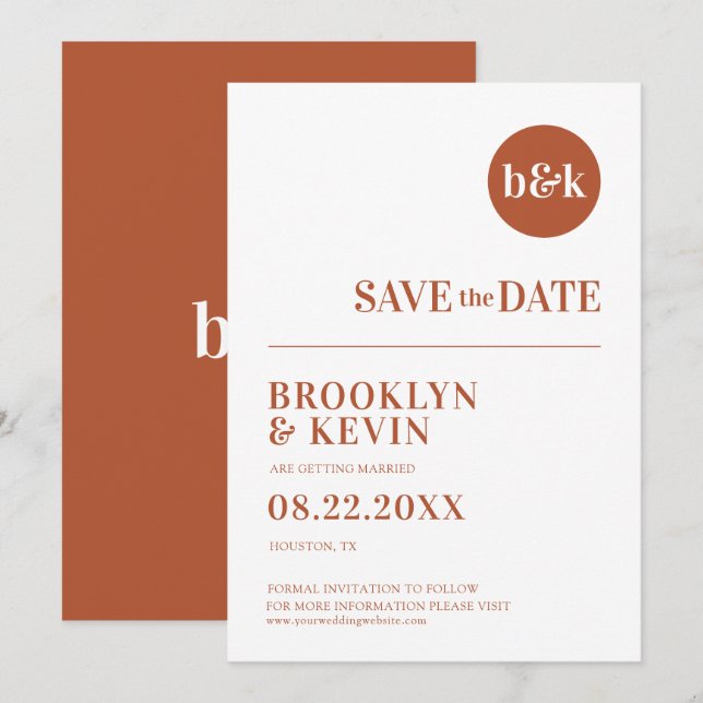 Minimalistische Hochzeitserie Terracotta Save The Date (Vorne/Hinten)