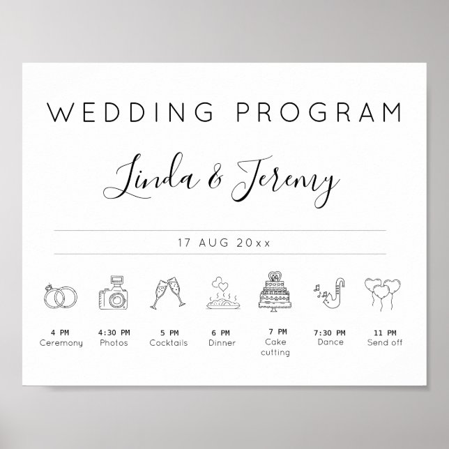 Minimalistische Hochzeitserie - Veranstaltungszeit Poster (Vorne)