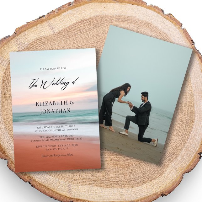 Minimalistische Hochzeitsfeier am Strand mit Foto Einladung (Von Creator hochgeladen)