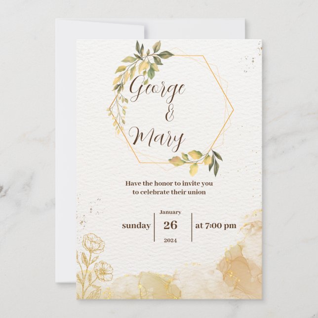 Minimalistische Hochzeitsfeier mit goldener Farbe Einladung (Vorderseite)