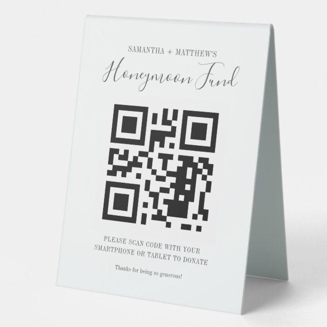 Minimalistische Hochzeitsflitterwochen - QR-Kodifi Tischaufsteller (Vorderseite)
