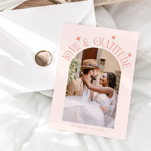 Minimalistische Hochzeitsfoto Peach mit Liebe und Dankeskarte