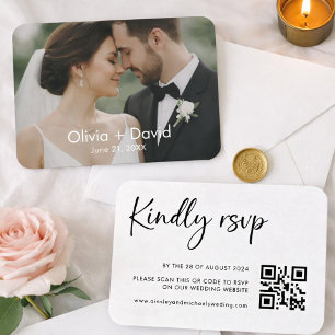 Minimalistische Hochzeitsfoto- und Skript-RSVP-Ges Visitenkarte