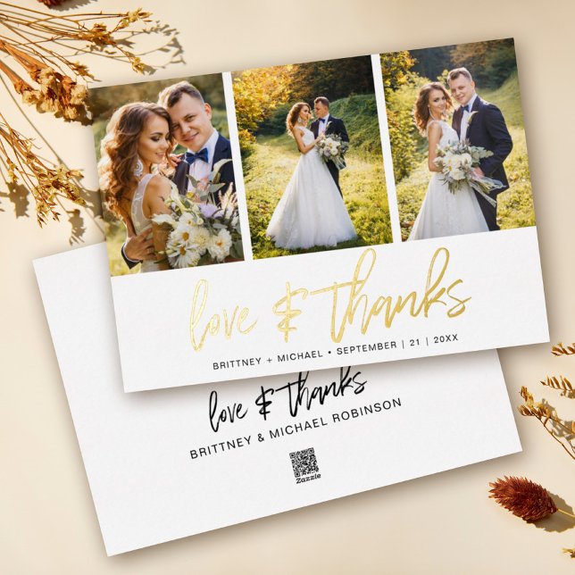 Minimalistische Hochzeitsfotocollage Vielen Dank Folieneinladung (Show your appreciation to your loved ones with an awesome photo thank-you card!)