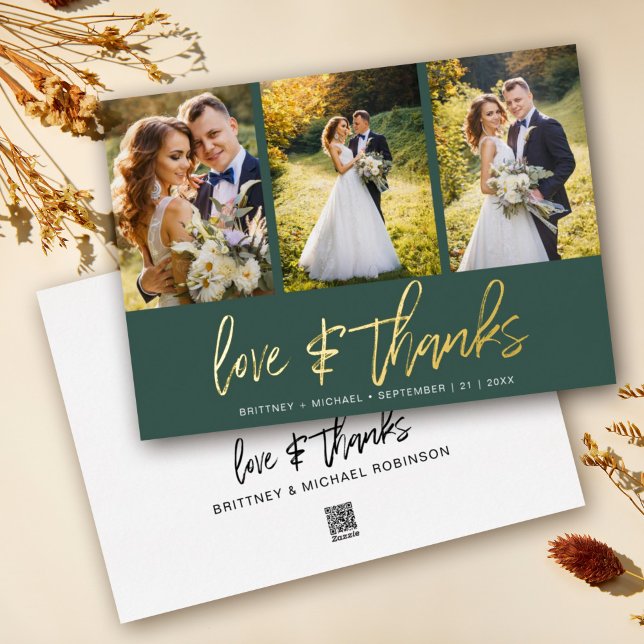 Minimalistische Hochzeitsfotografie Collage Green  Folieneinladung (Show your appreciation to your loved ones with an awesome photo thank-you card!)