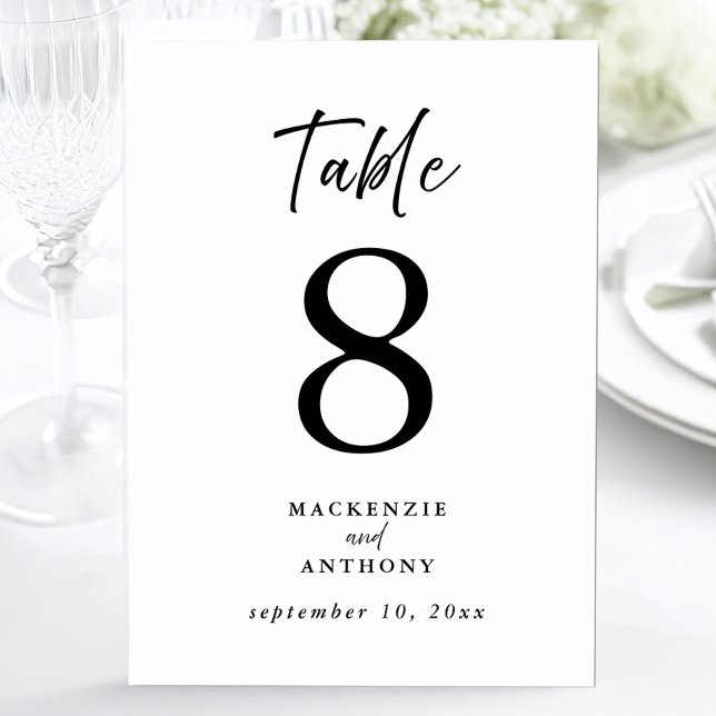 Minimalistische Hochzeitshandschrift schwarz Tischnummer (Minimalist Wedding Handwritten Script Black Table Number)
