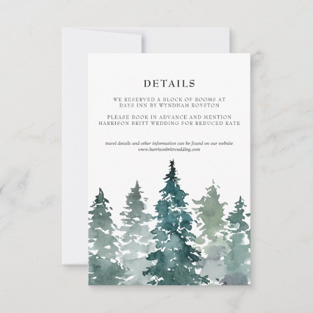 Minimalistische Hochzeitskarte | Aquarellkiefern (Vorderseite)