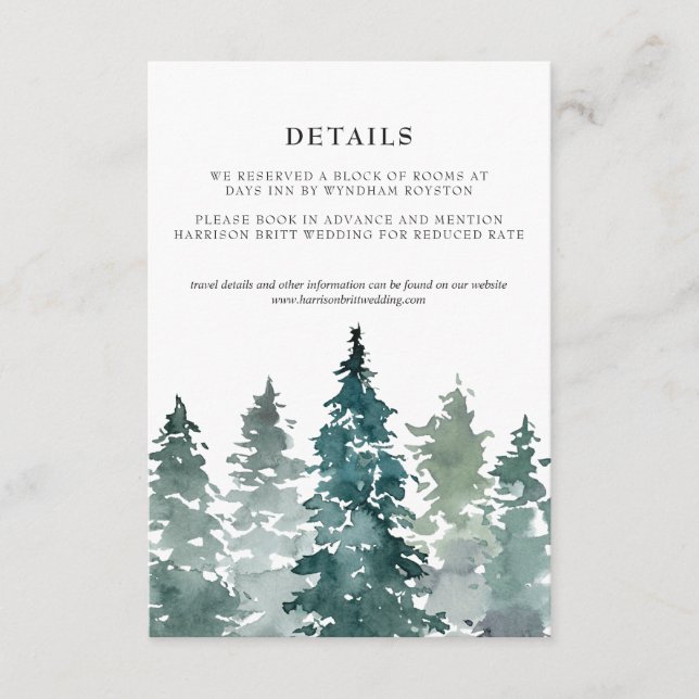 Minimalistische Hochzeitskarte | Aquarellkiefern (Vorderseite)