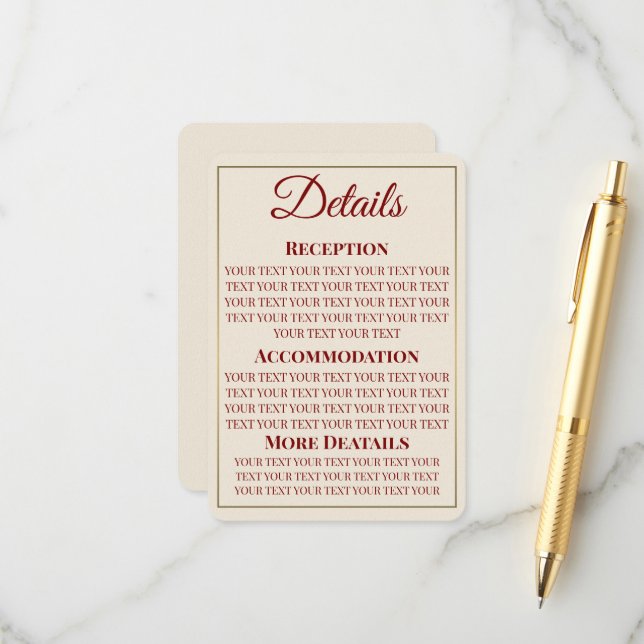 Minimalistische Hochzeitskarte Begleitkarte (Vorderseite/Rückseite Beispiel)