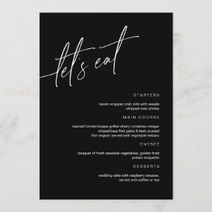 Minimalistische Hochzeitskarte für Schwarz und Wei Menükarte