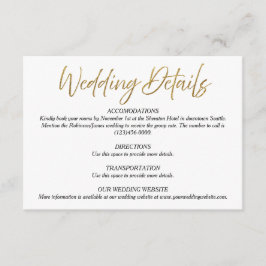 Minimalistische Hochzeitskarte für Weiß und Gold Begleitkarte