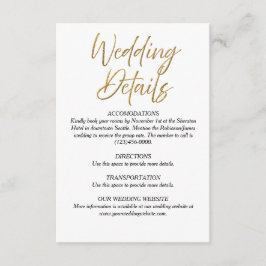 Minimalistische Hochzeitskarte für Weiß und Gold Begleitkarte