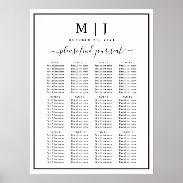Minimalistische Hochzeitskarte in Schwarz/Weiß Poster (Vorne)