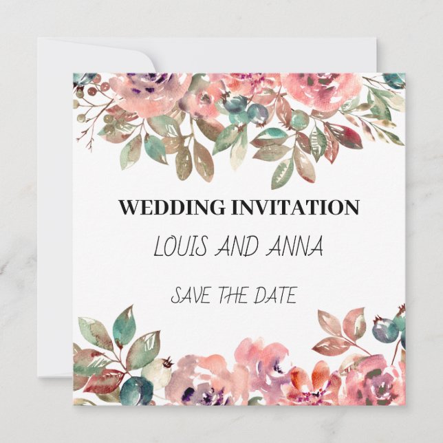 Minimalistische Hochzeitskarte in Weiß Rosa (Vorderseite)