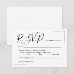 Minimalistische Hochzeitskarte mit überkreuzten Gr RSVP Karte