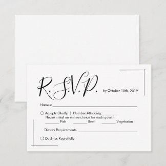 Minimalistische Hochzeitskarte mit überkreuzten Gr RSVP Karte