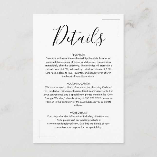 Minimalistische Hochzeitskarten Begleitkarte (Vorderseite)