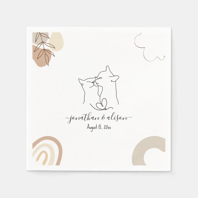 Minimalistische Hochzeitskätzchen Verlobung Serviette (Vorderseite)
