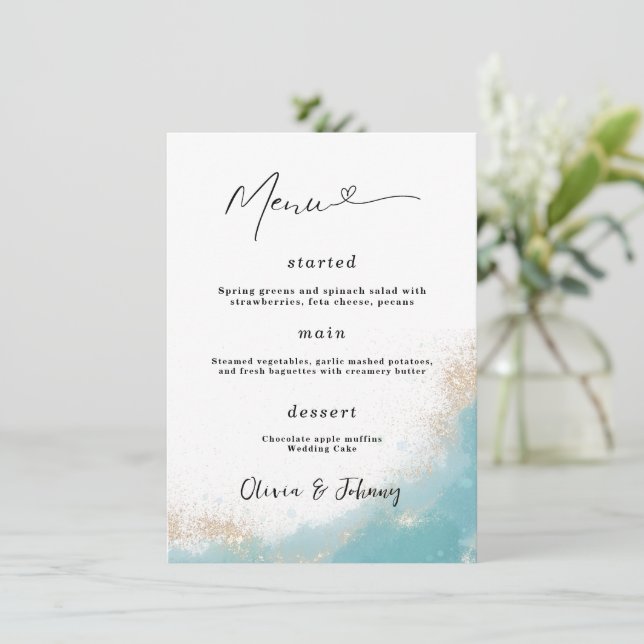 Minimalistische Hochzeitsmenüs Menükarte (Stehend Vorderseite)