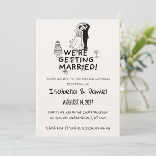 Minimalistische Hochzeitspaar-Skizze Schwarz & Wei Einladung