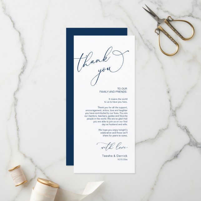 Minimalistische Hochzeitsplatteinstellung Dankesch Programm (Vorderseite/Rückseite Beispiel)