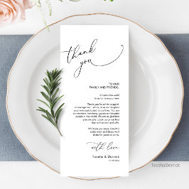 Minimalistische Hochzeitsplatteinstellung Dankesch Programm