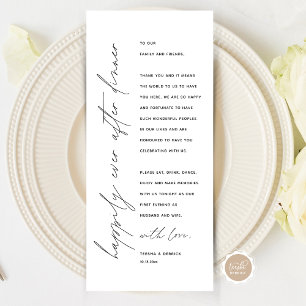 Minimalistische Hochzeitsplatteinstellung Dankesch Programm