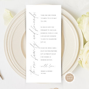Minimalistische Hochzeitsplatteinstellung Dankesch Programm