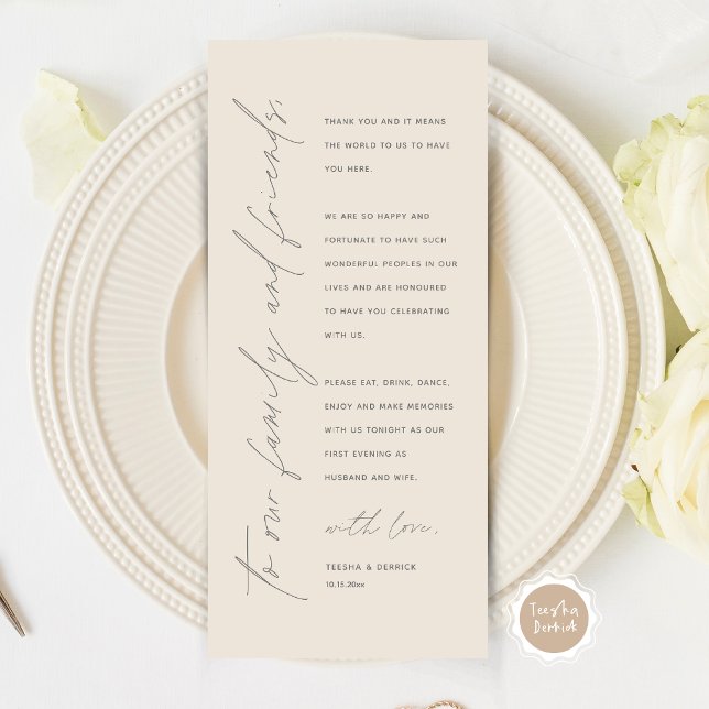Minimalistische Hochzeitsplatteinstellung Dankesch Programm (Modern Minimalist Wedding Place Setting Thank You Card for Your Wedding Dinner Party, Grey Cream.)