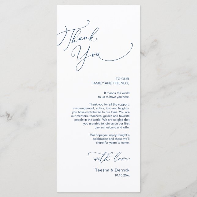 Minimalistische Hochzeitsplatteinstellung Dankesch Programm (Vorderseite)