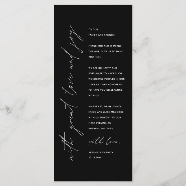 Minimalistische Hochzeitsplatteinstellung Dankesch Programm (Vorderseite)