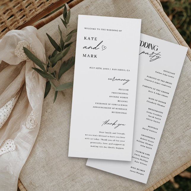 Minimalistische Hochzeitsprogrammkarte Programm (Von Creator hochgeladen)