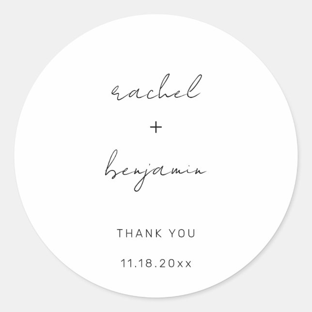 Minimalistische Hochzeitsschrift Moderne, einfache Runder Aufkleber (Vorderseite)