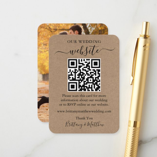 Minimalistische Hochzeitsseite Einfaches Foto QR K Begleitkarte (Vorderseite/Rückseite Beispiel)